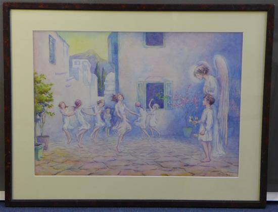 Sybil Barham (1877-1950) And the streets of the city shall be full of boys and girls...@ 12.5 x 18in.